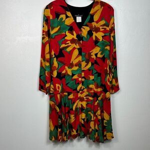 Carole Little Vintage Floral Print Long Sleeve Knee Length Dress Size M